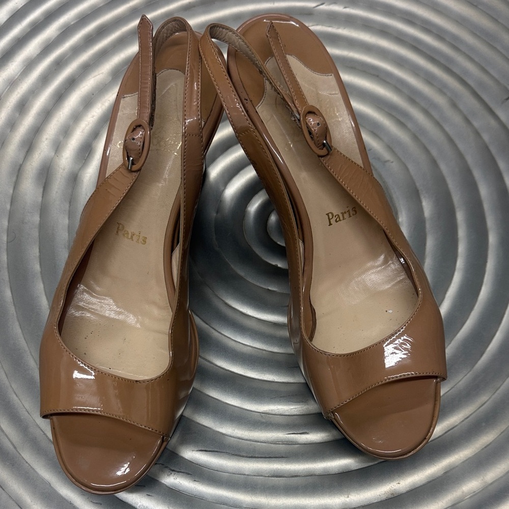 Christian Louboutin Brown Patent Slingback Heels